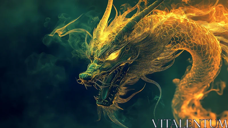 Fiery serpentine dragon rendered in high-contrast digital art