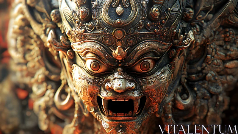 Ornate demonic metal mask with intense carved expression.
