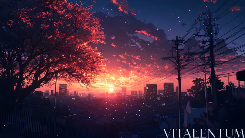 Sunset drapes neon warmth over quiet hillside city streets