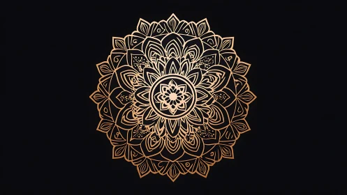 Golden mandala design glows gently against deep black
