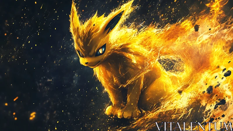 Voltaic vulpine creature in incandescent plasma dynamics.