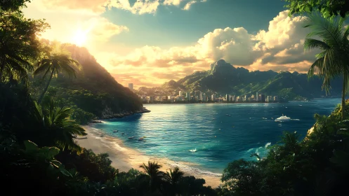 Golden Hour Paradise Nestled Between Mountains.