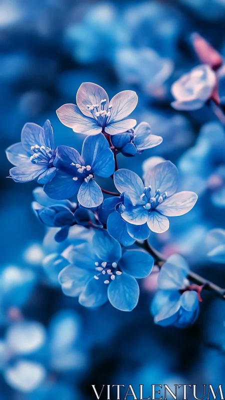 Delicate blue blossoms cluster in soft focus garden.