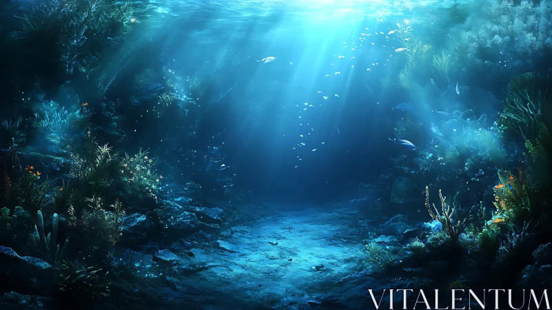 Sunlit currents whisper over a dream-bright coral valley