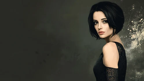 Digital portrait of dark-haired woman with soft chiaroscuro.