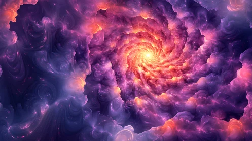 Luminous cosmic spiral swirls through vivid violet nebula