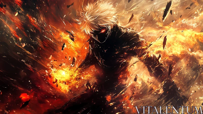 Masked white haired fighter commands explosive firestorm.