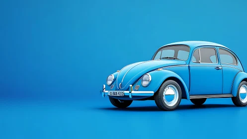 Monochromatic 3D render of classic compact coupe on blue field.