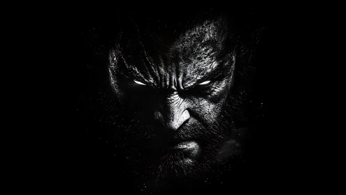 Monochrome feral male portrait with high contrast rim lighting