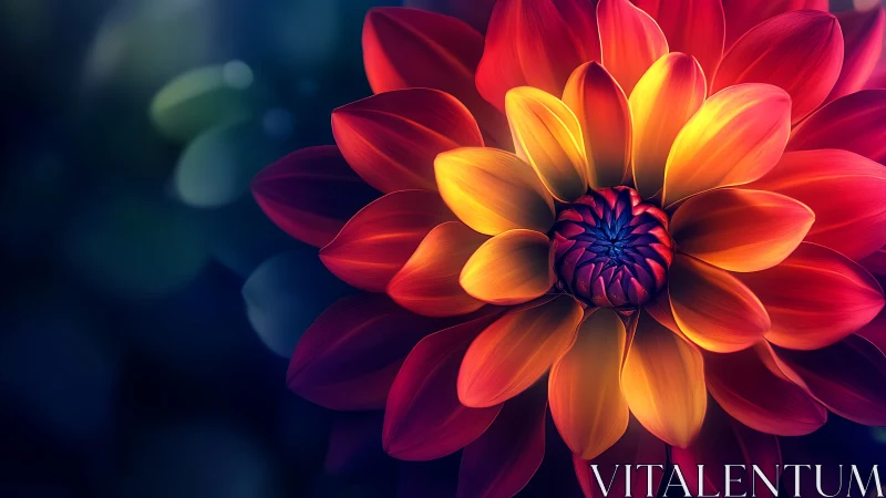 Red and yellow dahlia flower with spiral center structure.