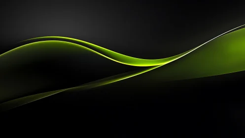 Luminous green ribbons glide across a midnight digital void.