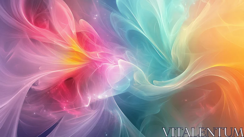 Vibrant abstract nebula swirl in luminous pastel colors.