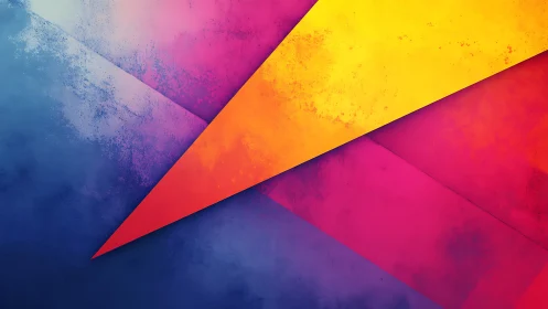 Bold geometric color shards slice through a textured space