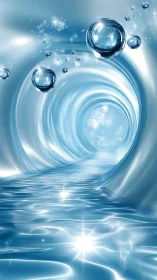 Liquid starlight spirals through a shimmering aqua tunnelway