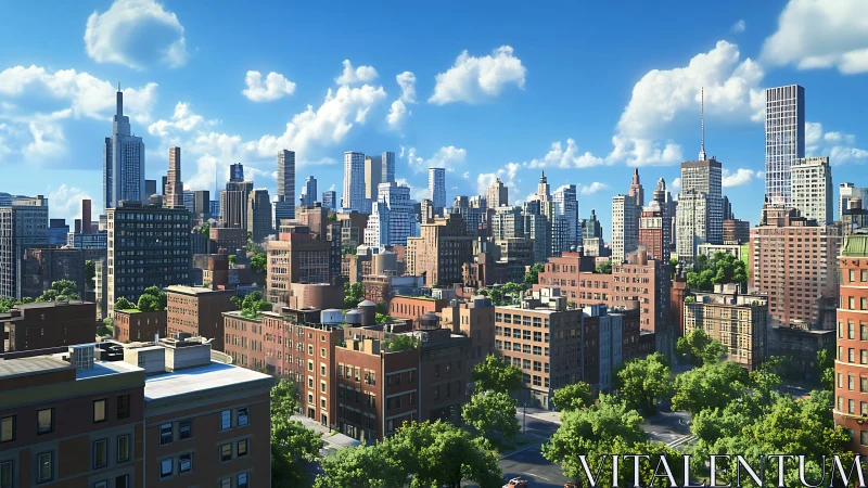 Sunlit city canyons cradle a skyline of glass and brick.