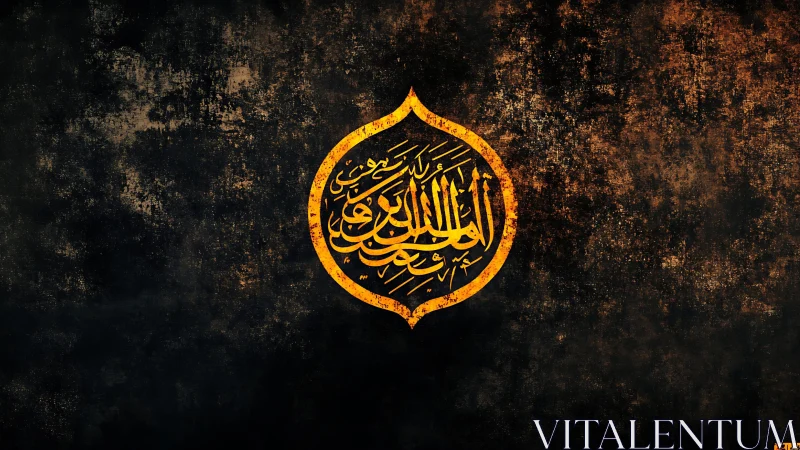Golden Arabic calligraphy glows against distressed dark texture.