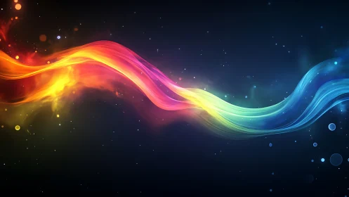 Luminous ribbon of rainbow light across a cosmic void.