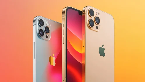 Three iPhones Dancing Through Sunset Gradients and Metallic Dreams.