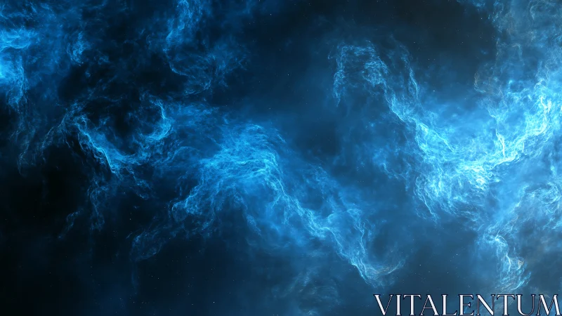 Blue nebulous gas swirls across deep space void
