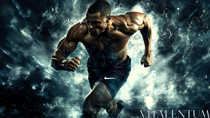 High-intensity sprinter rendered with dynamic splash effects and motion blur