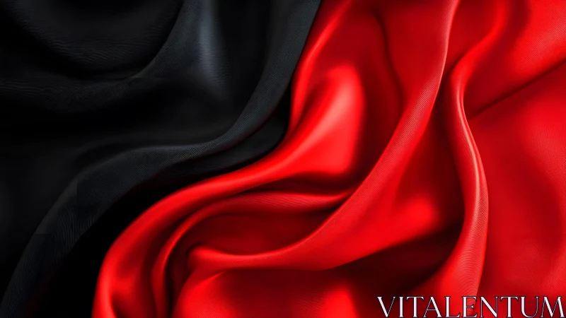 Elegant Black and Red Silk Fabric Close-Up, Abstract Art Style.