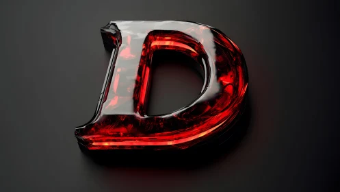 Glossy Red and Black 3D Letter D on Dark Background.