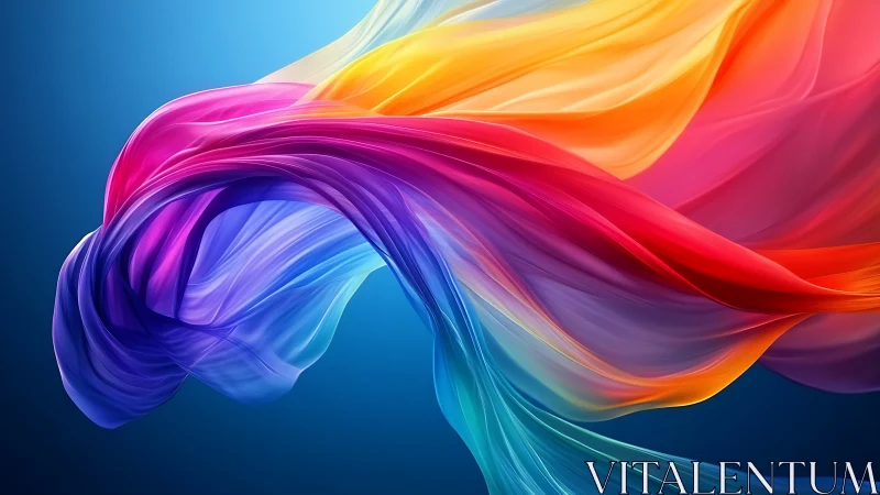 Digital painting of fluid rainbow drapery in dynamic motion.