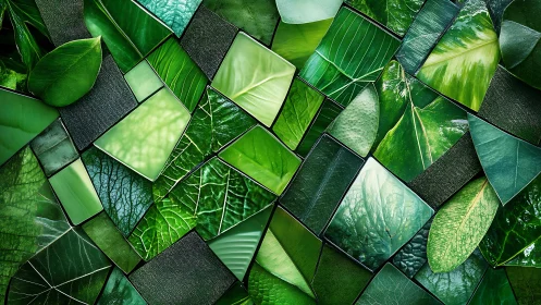 Leaf segment collage in geometric green mosaic pattern.