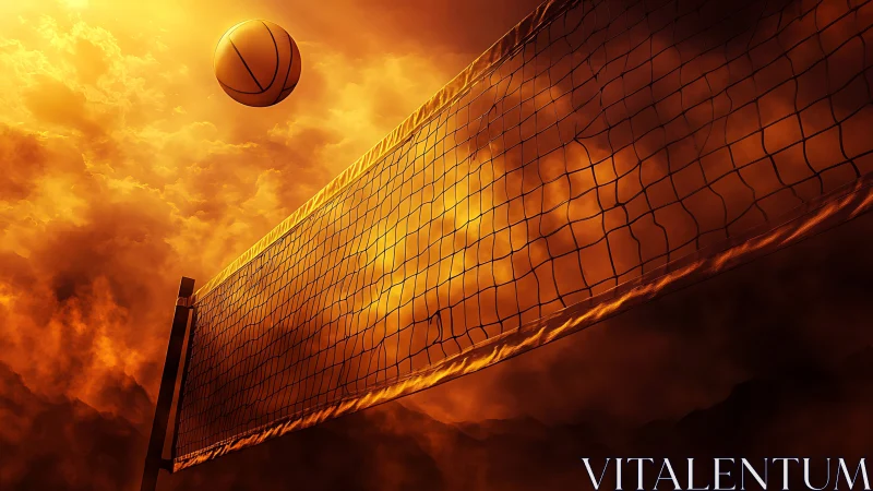 Volleyball net in dramatic sunset cloudscape motion.