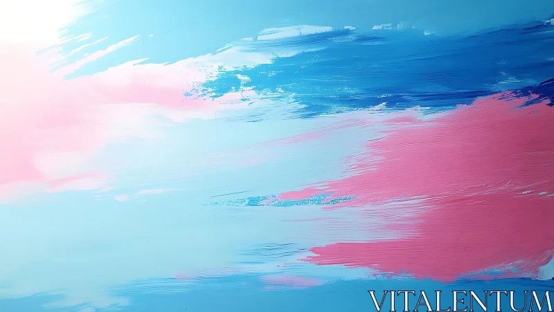 Abstract pastel painting with blue and pink brush strokes on canvas.