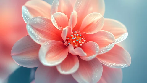 Coral Bloom with Dew Drops Against Gradient Sky.