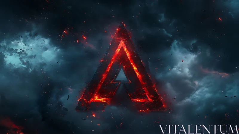 Burning Triangle Symbol Against Stormy Sky