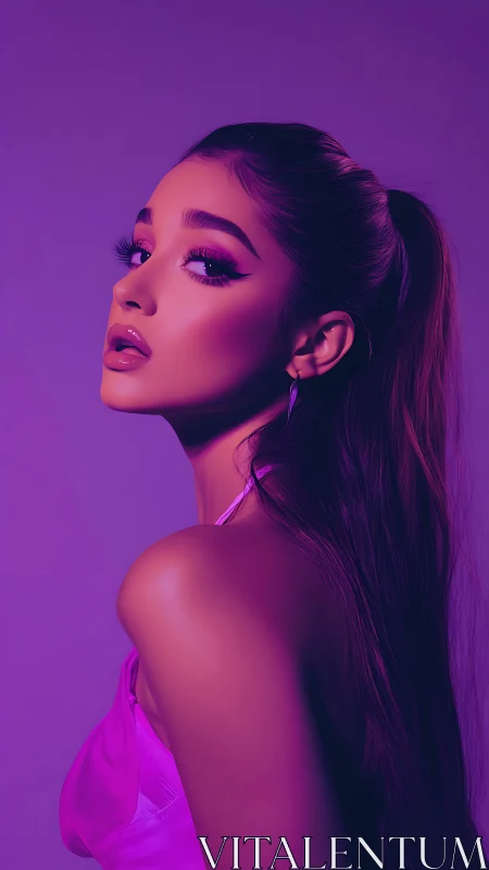 Side-profile stylized portrait in magenta-toned lighting.