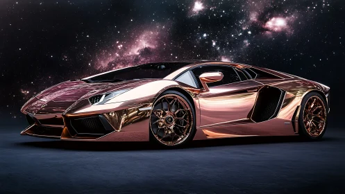 Copper comet supercar lounges under a velvet starfield sky