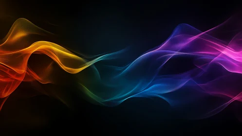 Vibrant neon light waves flow across a deep cosmic void