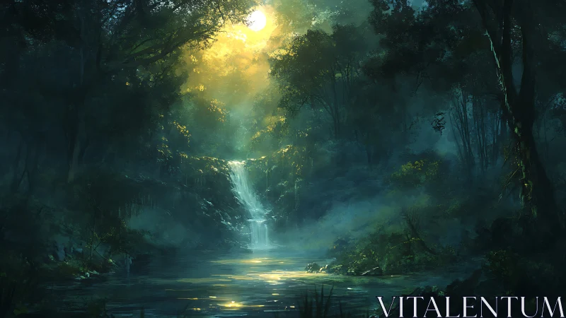 Hidden Waterfalls in the Misty Forest.