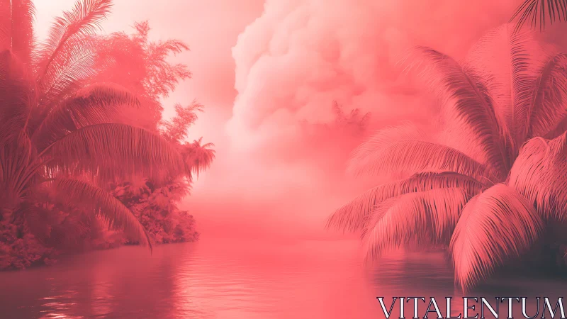 Monochromatic Tropical Seascape: Saturated Pink Ambiance.