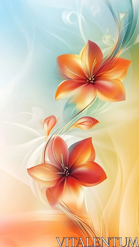 Digital Flowers with Warm Gradient Background.