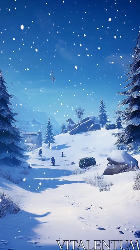 Procedural snowy valley with stylized conifer terrain rendering.