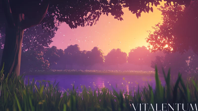 Soft evening light gently settles over a glowing riverside