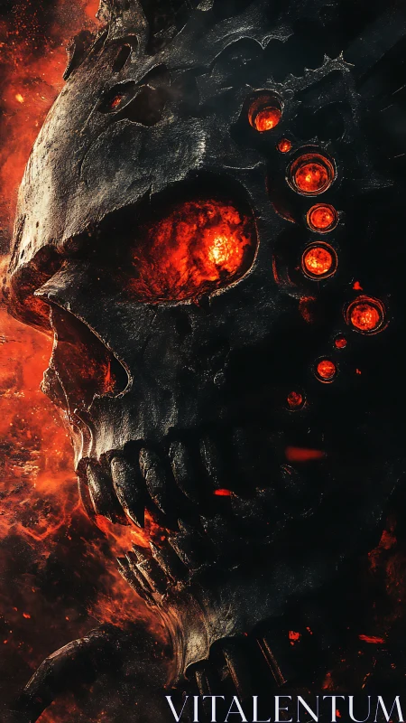 Molten cyber-demonic skull rendered in infernal lava glow.