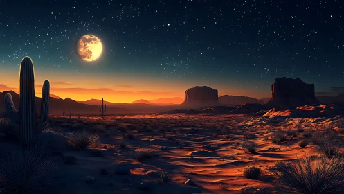 Lunar-illuminated desert plateau under gradient twilight sky