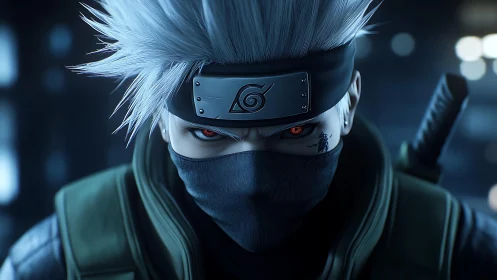 Masked ninja hero gazes ahead with cool, focused calm.