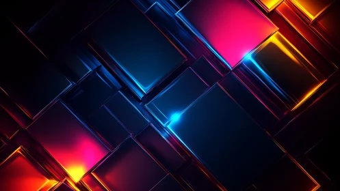 Neon-lit extruded rectangles with glossy reflections and gradients