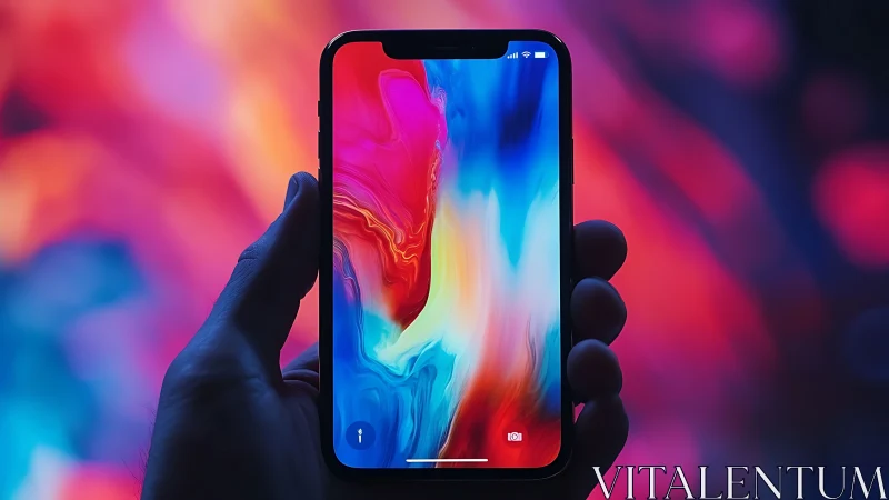 Photorealistic smartphone close-up with neon bokeh abstraction.