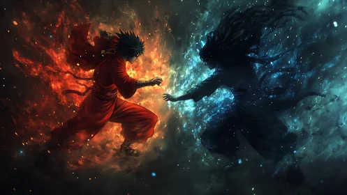 Elemental warriors collide in a fiery and icy duel of power.