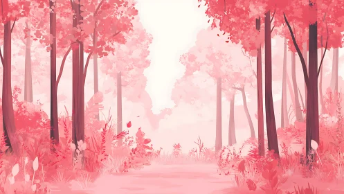 Enchanted Pink Forest Path - A Dreamy Nature Escape.