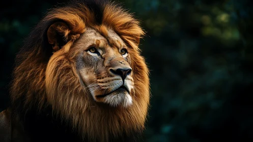 Majestic male lion portrait in high-contrast side lighting