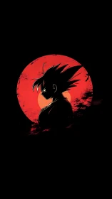 High-contrast anime silhouette against textured red solar disc