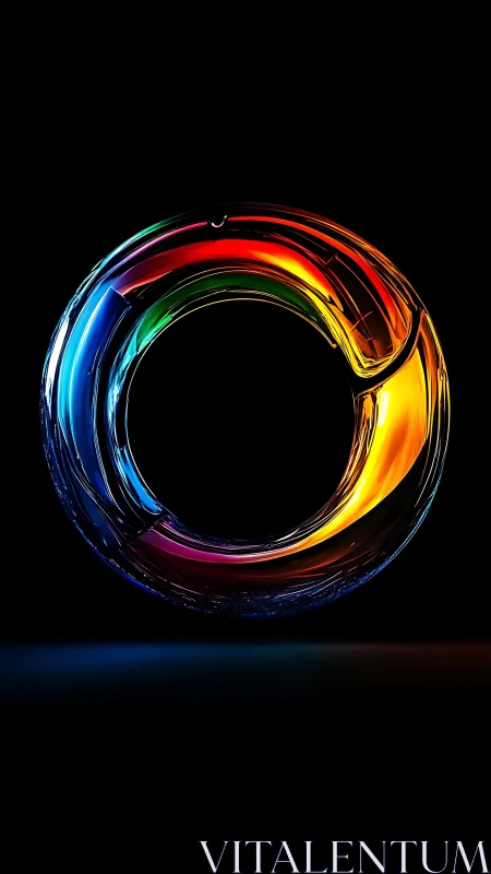 Luminous glass ring glows with vivid spectral gradients.